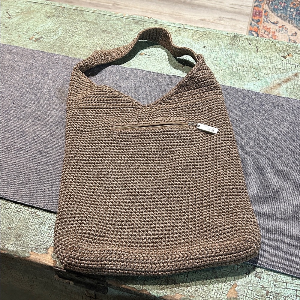 The Sak Brown Crochet Hobo Bag Boho Y2K Minimalist Summer Tote - Picture 3 of 8